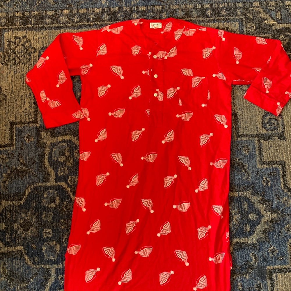 Nite Cap Red cotton pajama shirt. Christmas or holiday pajamas